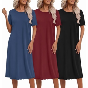 image:imageEkouaer 3 Pack Long Nightgowns for Women Ruffle House DressBlackwine Rednavy