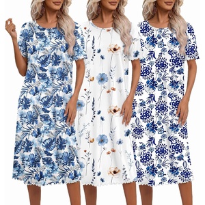 image:imageEkouaer 3 Pack Long Nightgowns for Women Ruffle House DressBranching Flowers  Flower Clusters  Hawaiian Flowers
