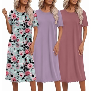 image:imageEkouaer 3 Pack Long Nightgowns for Women Ruffle House DressDeep Pinkpale Violetwatercolor Florals