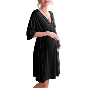 image:imageEkouaer 3 in 1 LaborDeliveryHospital Gown Maternity Nursing NightgownBlack