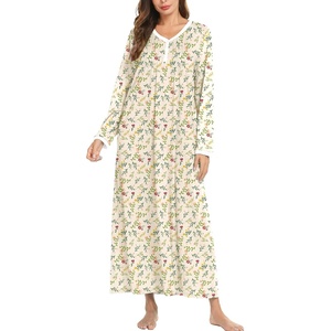 image:imageEkouaer Cotton Nightgowns for Women Long Sleeve Nightgown Button Night GownFloral Yellow