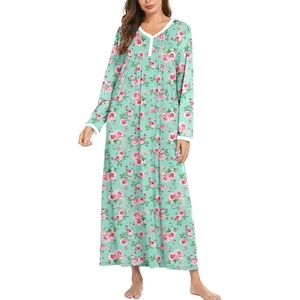 image:imageEkouaer Cotton Nightgowns for Women Long Sleeve Nightgown Button Night GownFlower Green