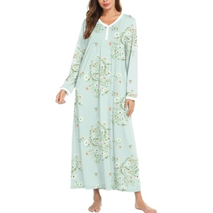 image:imageEkouaer Cotton Nightgowns for Women Long Sleeve Nightgown Button Night GownFlowers Green