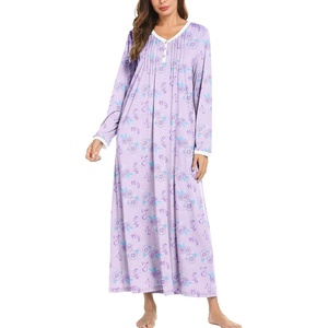 image:imageEkouaer Cotton Nightgowns for Women Long Sleeve Nightgown Button Night GownFlowers Purple