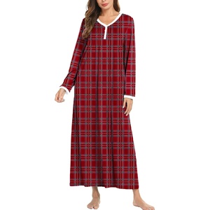 image:imageEkouaer Cotton Nightgowns for Women Long Sleeve Nightgown Button Night GownPlaid Red