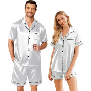 image:imageEkouaer Couple Matching Pajamas Sets Silk Short Sleeve Button Up SleepwearLight Grey