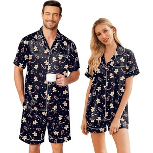 image:imageEkouaer Couple Matching Pajamas Sets Silk Short Sleeve Button Up SleepwearXmas Gingerbread