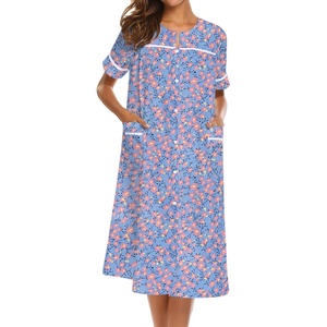 image:imageEkouaer House Dress for Women with Pockets Duster Button Down NightgownBlue Flower