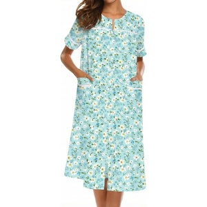 image:imageEkouaer House Dress for Women with Pockets Duster Button Down NightgownGreen Floral