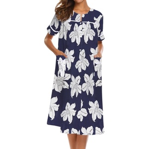 image:imageEkouaer House Dress for Women with Pockets Duster Button Down NightgownNavy Flower