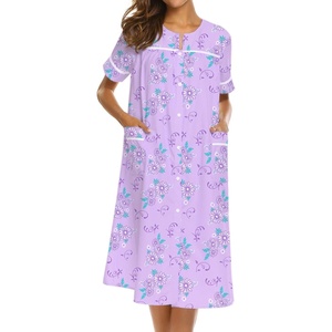 image:imageEkouaer House Dress for Women with Pockets Duster Button Down NightgownPurple Daisy