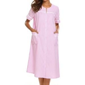 image:imageEkouaer House Dress for Women with Pockets Duster Button Down NightgownStriped Pink