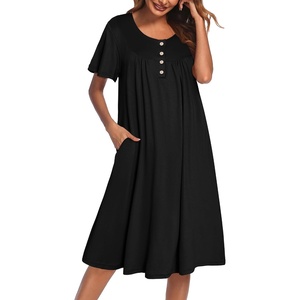 image:imageEkouaer House Dress for Women with Pockets Short Sleeve Moo Moos NightgownsBlack