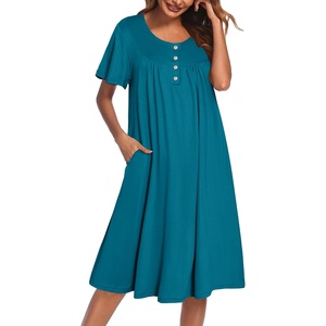 image:imageEkouaer House Dress for Women with Pockets Short Sleeve Moo Moos NightgownsBlue Green