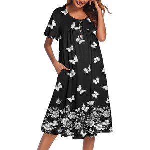 image:imageEkouaer House Dress for Women with Pockets Short Sleeve Moo Moos NightgownsButterfly Black