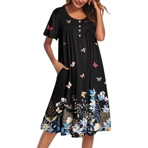 image:imageEkouaer House Dress for Women with Pockets Short Sleeve Moo Moos NightgownsColorful Butterfly Black