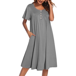 image:imageEkouaer House Dress for Women with Pockets Short Sleeve Moo Moos NightgownsDark Grey