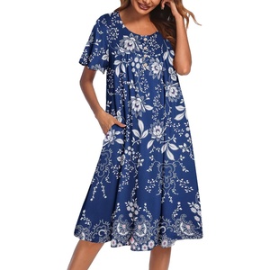 image:imageEkouaer House Dress for Women with Pockets Short Sleeve Moo Moos NightgownsFloral Blue