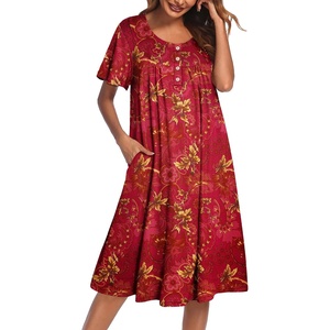 image:imageEkouaer House Dress for Women with Pockets Short Sleeve Moo Moos NightgownsFloral Dark Red
