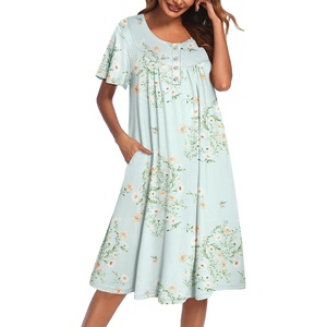 image:imageEkouaer House Dress for Women with Pockets Short Sleeve Moo Moos NightgownsFloral Light Green