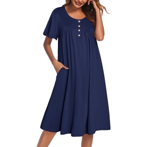 image:imageEkouaer House Dress for Women with Pockets Short Sleeve Moo Moos NightgownsNavy Blue