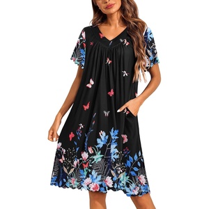 image:imageEkouaer House Dress for Women with Pockets Short Sleeve Nightgowns Moo MoosBlack Butterfly Foral