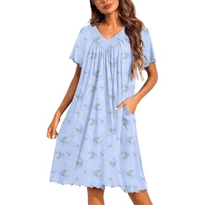 image:imageEkouaer House Dress for Women with Pockets Short Sleeve Nightgowns Moo MoosBlue Flowers