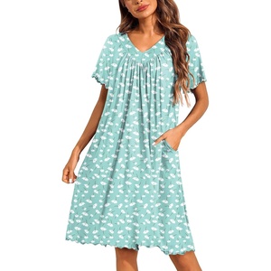image:imageEkouaer House Dress for Women with Pockets Short Sleeve Nightgowns Moo MoosGreen Floral