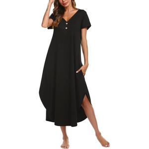 image:imageEkouaer Long Nightgowns For Women Short Sleeve Midi Nightgown With PocketsBlack