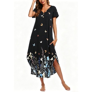 image:imageEkouaer Long Nightgowns For Women Short Sleeve Midi Nightgown With PocketsButterfly Flowers