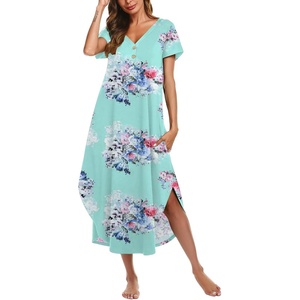 image:imageEkouaer Long Nightgowns For Women Short Sleeve Midi Nightgown With PocketsFlower Light Blue
