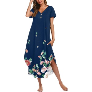 image:imageEkouaer Long Nightgowns For Women Short Sleeve Midi Nightgown With PocketsRed Flower
