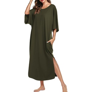 image:imageEkouaer Long Nightgowns for Women Short Sleeve Night Gowns with PocketsArmy Green