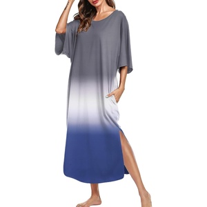 image:imageEkouaer Long Nightgowns for Women Short Sleeve Night Gowns with PocketsGradients Grey