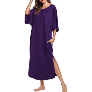 image:imageEkouaer Long Nightgowns for Women Short Sleeve Night Gowns with PocketsPurple