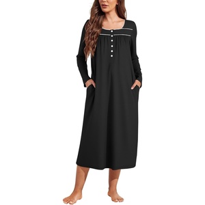 image:imageEkouaer Long Sleeve Nightgowns for Women Sleep Shirt Henley Sleep DressBlack