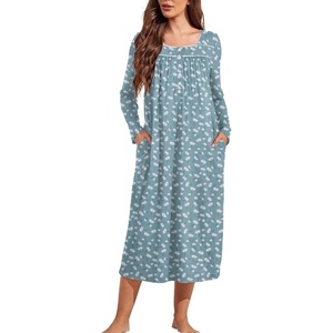 image:imageEkouaer Long Sleeve Nightgowns for Women Sleep Shirt Henley Sleep DressGreen