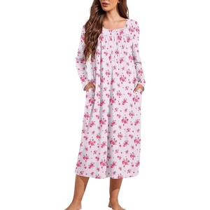 image:imageEkouaer Long Sleeve Nightgowns for Women Sleep Shirt Henley Sleep DressWhite and Pink