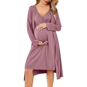 image:imageEkouaer Maternity Nursing Gown and Robe Set Labor Delivery NightgownsGrey Red