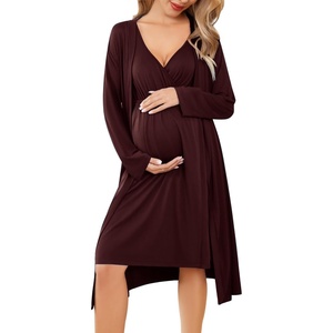 image:imageEkouaer Maternity Nursing Gown and Robe Set Labor Delivery NightgownsMaroon