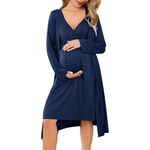 image:imageEkouaer Maternity Nursing Gown and Robe Set Labor Delivery NightgownsNavy Blue