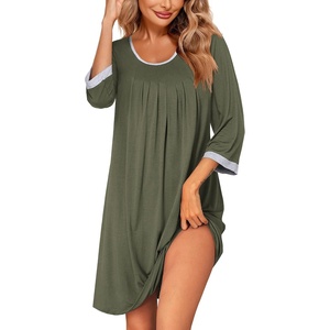 image:imageEkouaer Nightgowns for Women 34 Sleeve Nightgown Pleated SleepshirtsArmy Green