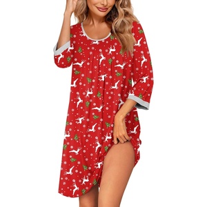 image:imageEkouaer Nightgowns for Women 34 Sleeve Nightgown Pleated SleepshirtsChristmas Elk