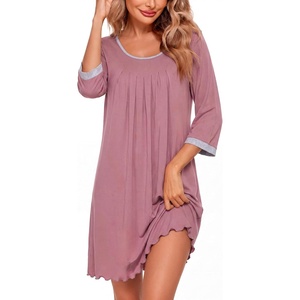 image:imageEkouaer Nightgowns for Women 34 Sleeve Nightgown Pleated SleepshirtsGray Purple Red