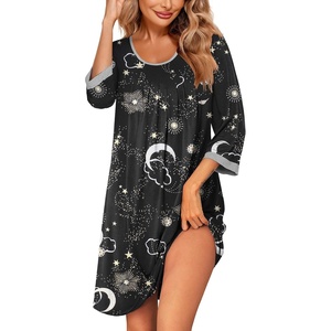 image:imageEkouaer Nightgowns for Women 34 Sleeve Nightgown Pleated SleepshirtsStar Moon Black