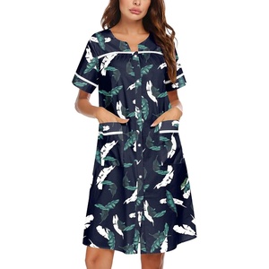 image:imageEkouaer Nightgowns for Women House Dress with Pockets Snap Front House CoatNavy Hawaiian Leaves