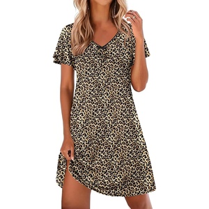 image:imageEkouaer Nightgowns for Women Short Sleeve Night Gown Comfy Sleep ShirtBrown Leopard