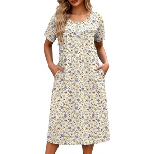 image:imageEkouaer Nightgowns for Women with Pockets Short Sleeve Henley SleepshirtsFloral and Leaf