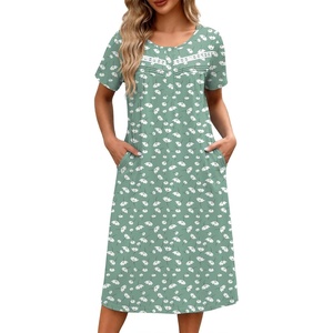 image:imageEkouaer Nightgowns for Women with Pockets Short Sleeve Henley SleepshirtsGreen White Floral