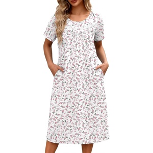 image:imageEkouaer Nightgowns for Women with Pockets Short Sleeve Henley SleepshirtsWhite Pink Floral
